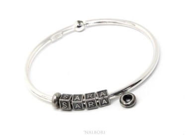 RMB|SILVER 925: Man's Christening Charme patented Oval Closure - Modular Sweatshirts - with 2 STOP and 4 letters INES