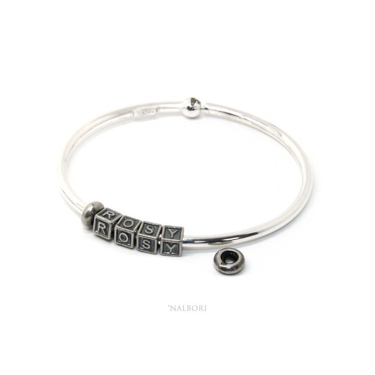 RMB|ARGENTO 925 : Bracciale donna uomo CHARME chiusura brevettata ovale - Nalbori componibili - con 2 STOP 4 lettere ROSY