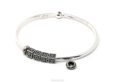 RMB|ARGENTO 925 : Bracciale donna uomo CHARME chiusura brevettata ovale - Nalbori componibili - con 2 STOP 4 lettere ROSY