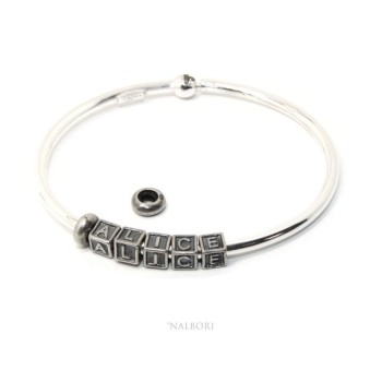 RMB|ARGENTO 925 : Bracciale donna uomo CHARME chiusura brevettata ovale - Nalbori componibili - con 2 STOP 4 lettere ROSY