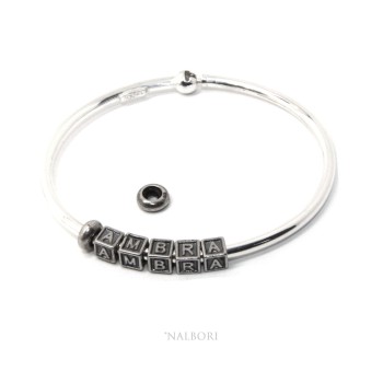 RMB|ARGENTO 925 : Bracciale donna uomo CHARME chiusura brevettata ovale - Nalbori componibili - con 2 STOP 5 lettere AMBRA