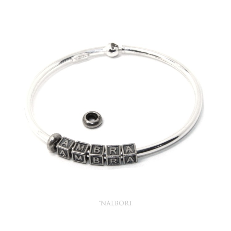 RMB|SILVER 925: Man's Christening Charme patented Oval Closure - Modular Sweatshirts - with 2 STOP and 5 letters AMBRA