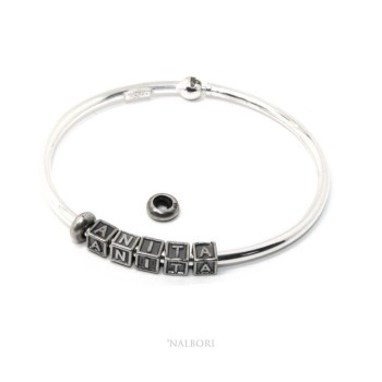 RMB|SILVER 925: Man's Christening Charme patented Oval Closure - Modular Sweatshirts - with 2 STOP and 5 letters ANITAA