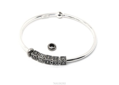 RMB|ARGENTO 925 : Bracciale donna uomo CHARME chiusura brevettata ovale - Nalbori componibili - con 2 STOP 5 lettere ANITAA