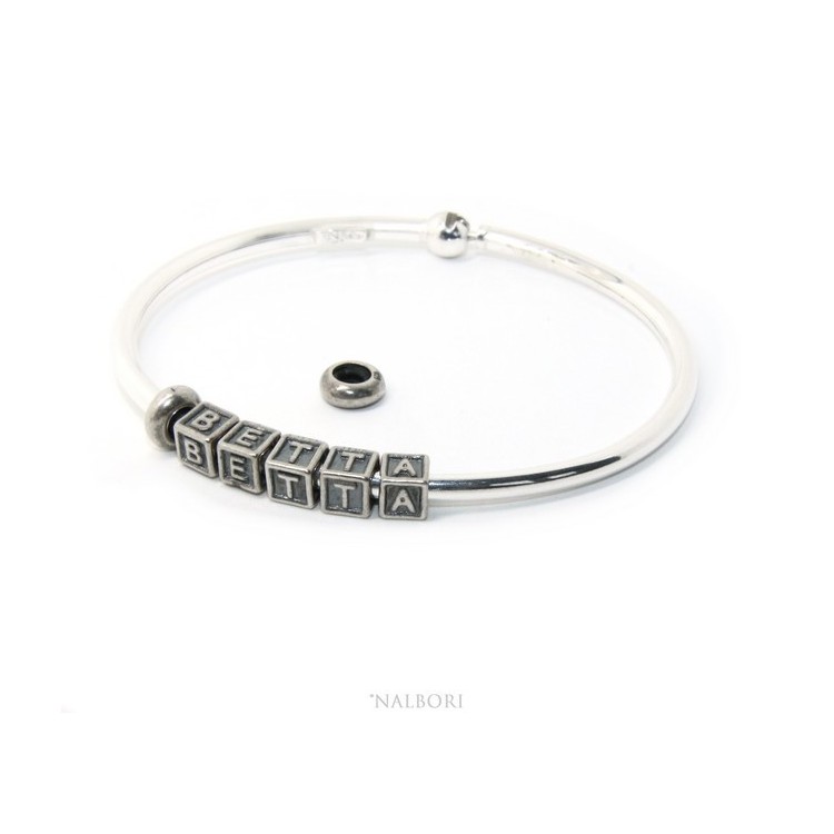 RMB|SILVER 925: Man's Christening Charme patented Oval Closure - Modular Sweatshirts - with 2 STOP and 5 letters BETTA