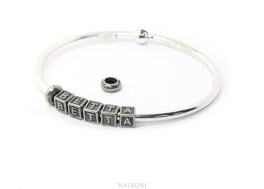 RMB|SILVER 925: Man's Christening Charme patented Oval Closure - Modular Sweatshirts - with 2 STOP and 5 letters BETTA