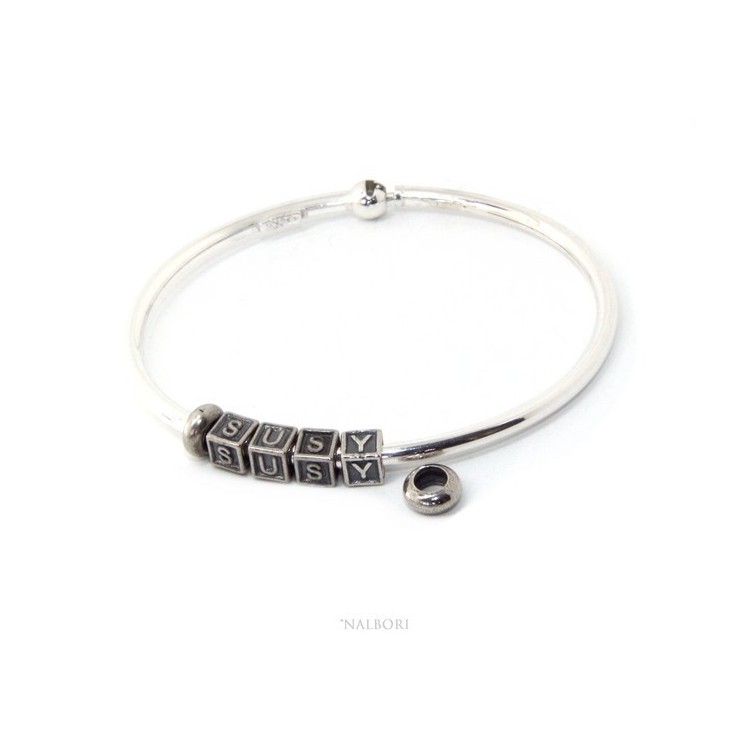 RMB|ARGENTO 925 : Bracciale donna uomo CHARME chiusura brevettata ovale - Nalbori componibili - con 2 STOP 4 lettere SUSY