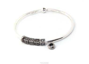 RMB|ARGENTO 925 : Bracciale donna uomo CHARME chiusura brevettata ovale - Nalbori componibili - con 2 STOP 4 lettere SUSY