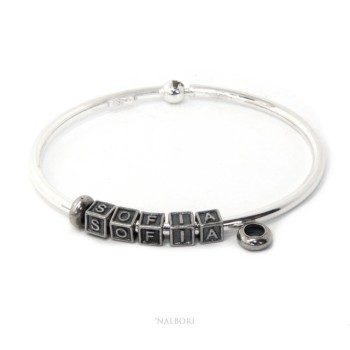 RMB|ARGENTO 925 : Bracciale donna uomo CHARME chiusura brevettata ovale - Nalbori componibili - con 2 STOP 5 lettere SOFIA