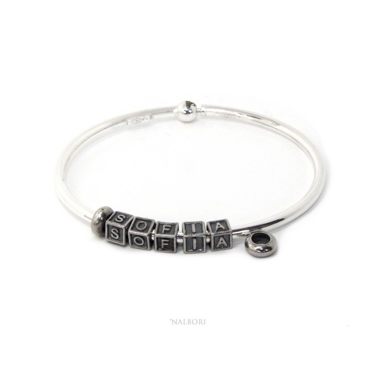 RMB|ARGENTO 925 : Bracciale donna uomo CHARME chiusura brevettata ovale - Nalbori componibili - con 2 STOP 5 lettere SOFIA