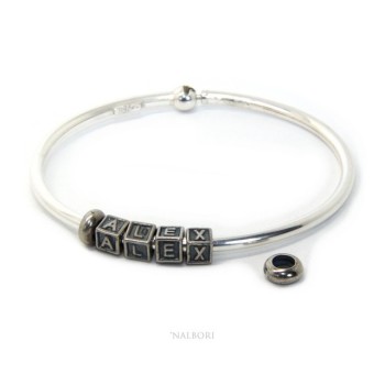RMB|ARGENTO 925 : Bracciale donna uomo CHARME chiusura brevettata ovale - Nalbori componibili - con 2 STOP 4 lettere SUSY