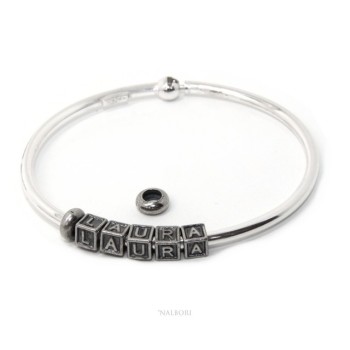 RMB|ARGENTO 925 : Bracciale donna uomo CHARME chiusura brevettata ovale - Nalbori componibili - con 2 STOP 5 lettere LAURA