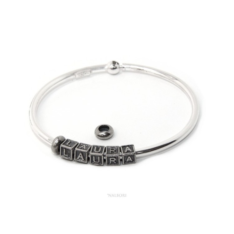 RMB|ARGENTO 925 : Bracciale donna uomo CHARME chiusura brevettata ovale - Nalbori componibili - con 2 STOP 5 lettere LAURA
