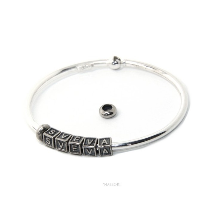 RMB|ARGENTO 925 : Bracciale donna uomo CHARME chiusura brevettata ovale - Nalbori componibili - con 2 STOP 5 lettere SVEVA
