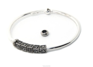 RMB|ARGENTO 925 : Bracciale donna uomo CHARME chiusura brevettata ovale - Nalbori componibili - con 2 STOP 5 lettere SVEVA