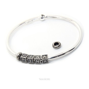 RMB|ARGENTO 925 : Bracciale donna uomo CHARME chiusura brevettata ovale - Nalbori componibili - con 2 STOP 4 lettere PINA