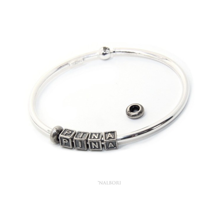 RMB|ARGENTO 925 : Bracciale donna uomo CHARME chiusura brevettata ovale - Nalbori componibili - con 2 STOP 4 lettere PINA