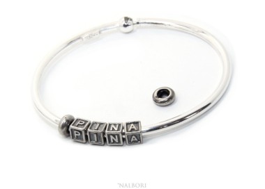 RMB|ARGENTO 925 : Bracciale donna uomo CHARME chiusura brevettata ovale - Nalbori componibili - con 2 STOP 4 lettere PINA