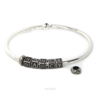 RMB|ARGENTO 925 : Bracciale donna uomo CHARME chiusura brevettata ovale - Nalbori componibili - con 2 STOP 5 lettere NANCY