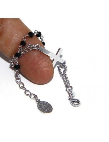 Rosary bracelet male female 925 miraculous Madonna, convex cross and black crystal. Mis from 15.50 to 17.50