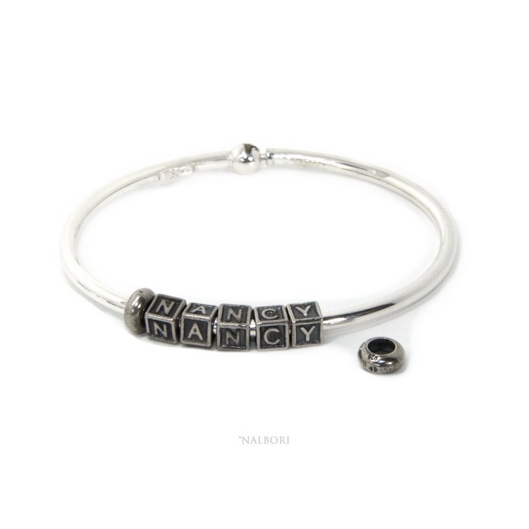 RMB|SILVER 925: Man's Christening Charme patented Oval Closure - Modular Sweatshirts - with 2 STOP and 5 letters NANCY