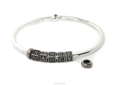 RMB|ARGENTO 925 : Bracciale donna uomo CHARME chiusura brevettata ovale - Nalbori componibili - con 2 STOP 5 lettere NANCY