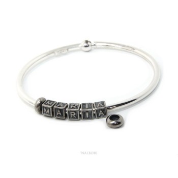 RMB|ARGENTO 925 : Bracciale donna uomo CHARME chiusura brevettata ovale - Nalbori componibili - con 2 STOP 5 lettere MARIA