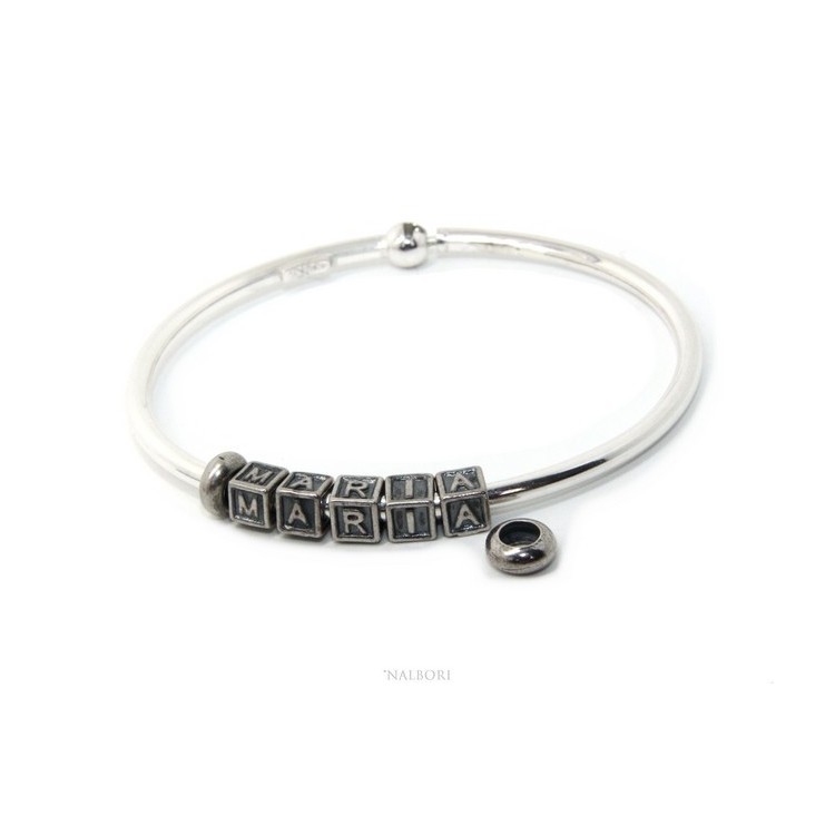 RMB|ARGENTO 925 : Bracciale donna uomo CHARME chiusura brevettata ovale - Nalbori componibili - con 2 STOP 5 lettere MARIA