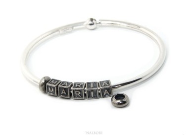 RMB|ARGENTO 925 : Bracciale donna uomo CHARME chiusura brevettata ovale - Nalbori componibili - con 2 STOP 5 lettere MARIA