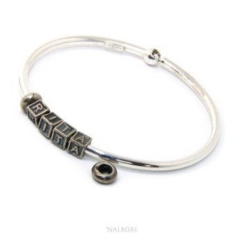 RMB|ARGENTO 925 : Bracciale donna uomo CHARME chiusura brevettata ovale - Nalbori componibili - con 2 STOP 4 lettere RITA