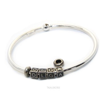 RMB|ARGENTO 925 : Bracciale donna uomo CHARME chiusura brevettata ovale - Nalbori componibili - con 2 STOP 4 lettere OLGA