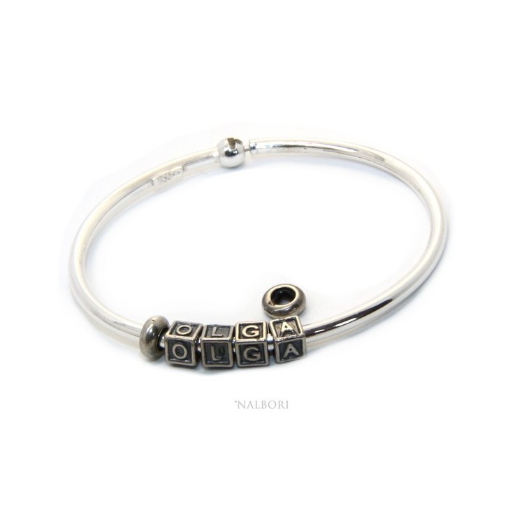 RMB|ARGENTO 925 : Bracciale donna uomo CHARME chiusura brevettata ovale - Nalbori componibili - con 2 STOP 4 lettere OLGA