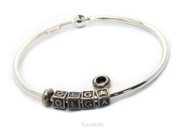 RMB|ARGENTO 925 : Bracciale donna uomo CHARME chiusura brevettata ovale - Nalbori componibili - con 2 STOP 4 lettere OLGA