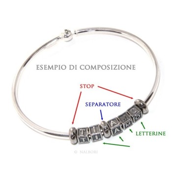 RMB|ARGENTO 925 : Bracciale donna uomo CHARME chiusura brevettata ovale - Nalbori componibili - con 2 STOP 4 lettere ANNA