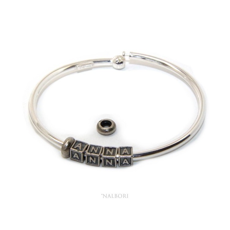 RMB|SILVER 925: Man's Christening Charme patented Oval Closure - Modular Sweatshirts - with 2 STOP and 4 letters ANNA