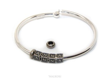 RMB|ARGENTO 925 : Bracciale donna uomo CHARME chiusura brevettata ovale - Nalbori componibili - con 2 STOP 4 lettere ANNA