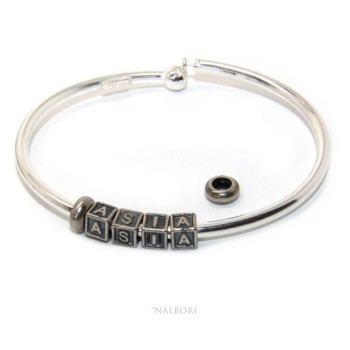 RMB|ARGENTO 925 : Bracciale donna uomo CHARME chiusura brevettata ovale - Nalbori componibili - con 2 STOP 4 lettere ASIA