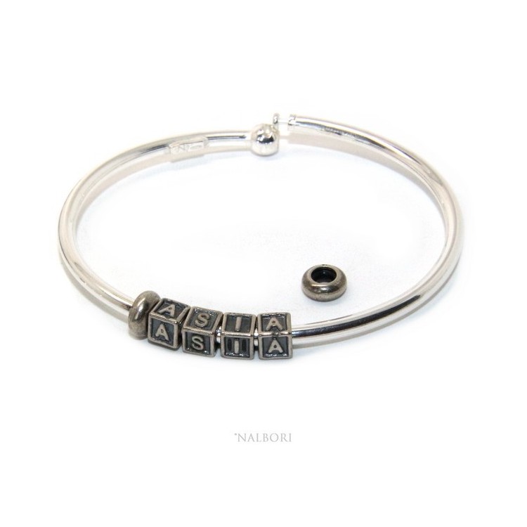 RMB|SILVER 925: Man's Christening Charme patented Oval Closure - Modular Sweatshirts - with 2 STOP and 4 letters ASIA