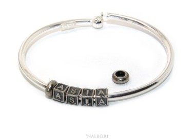 RMB|SILVER 925: Man's Christening Charme patented Oval Closure - Modular Sweatshirts - with 2 STOP and 4 letters ASIA