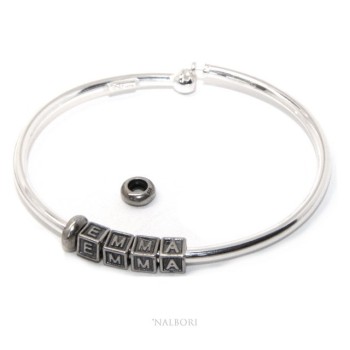 RMB|SILVER 925: Man's Christening Charme patented Oval Closure - Modular Sweatshirts - with 2 STOP and 4 letters EMMA