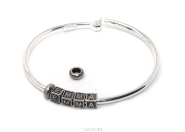 RMB|ARGENTO 925 : Bracciale donna uomo CHARME chiusura brevettata ovale - Nalbori componibili - con 2 STOP 4 lettere EMMA