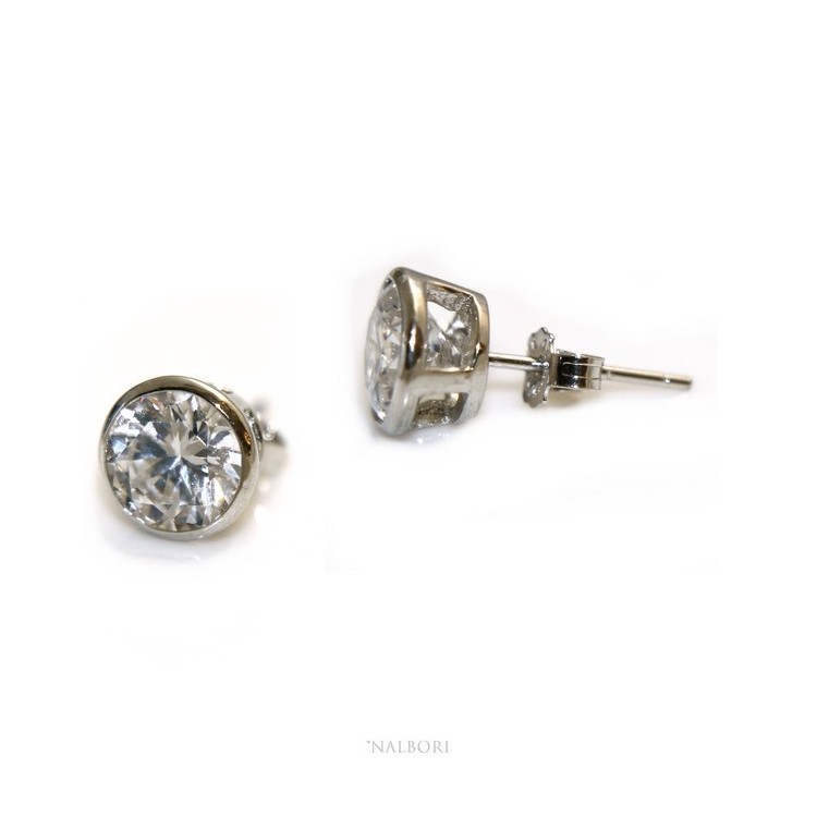 RMB|Argento 925 : orecchini donna uomo grandi cipollina 8 mm zirconi bianchi