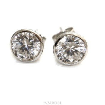 RMB|Argento 925 : orecchini donna uomo grandi cipollina 8 mm zirconi bianchi