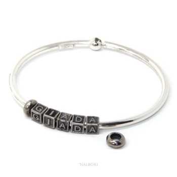 RMB|ARGENTO 925 : Bracciale donna uomo CHARME chiusura brevettata ovale - Nalbori componibili - con 2 STOP 5 lettere MOIRA