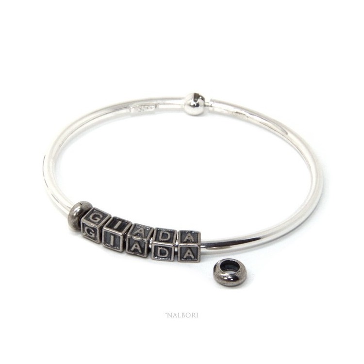 RMB|ARGENTO 925 : Bracciale donna uomo CHARME chiusura brevettata ovale - Nalbori componibili - con 2 STOP 5 lettere MOIRA