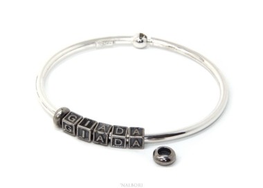 RMB|ARGENTO 925 : Bracciale donna uomo CHARME chiusura brevettata ovale - Nalbori componibili - con 2 STOP 5 lettere MOIRA
