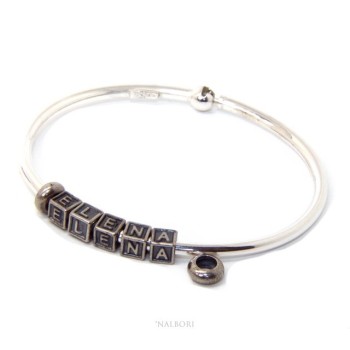 RMB|ARGENTO 925 : Bracciale donna uomo CHARME chiusura brevettata ovale - Nalbori componibili - con 2 STOP 5 lettere MOIRA