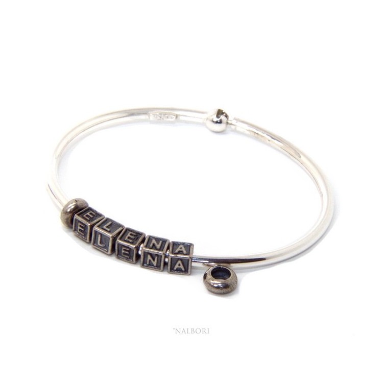RMB|ARGENTO 925 : Bracciale donna uomo CHARME chiusura brevettata ovale - Nalbori componibili - con 2 STOP 5 lettere MOIRA