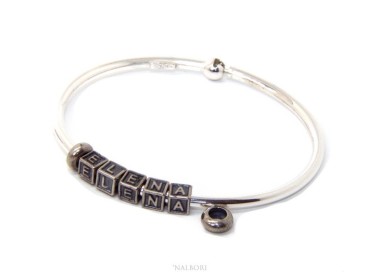 RMB|ARGENTO 925 : Bracciale donna uomo CHARME chiusura brevettata ovale - Nalbori componibili - con 2 STOP 5 lettere MOIRA