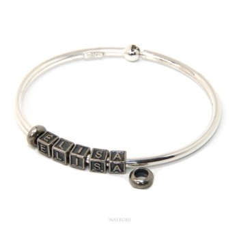 RMB|ARGENTO 925 : Bracciale donna uomo CHARME chiusura brevettata ovale - Nalbori componibili - con 2 STOP 5 lettere MOIRA
